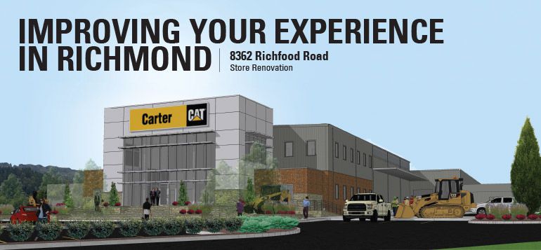 Rendering of new Carter Machinery Richmond location with text "Improving Your Experience in Richmond"