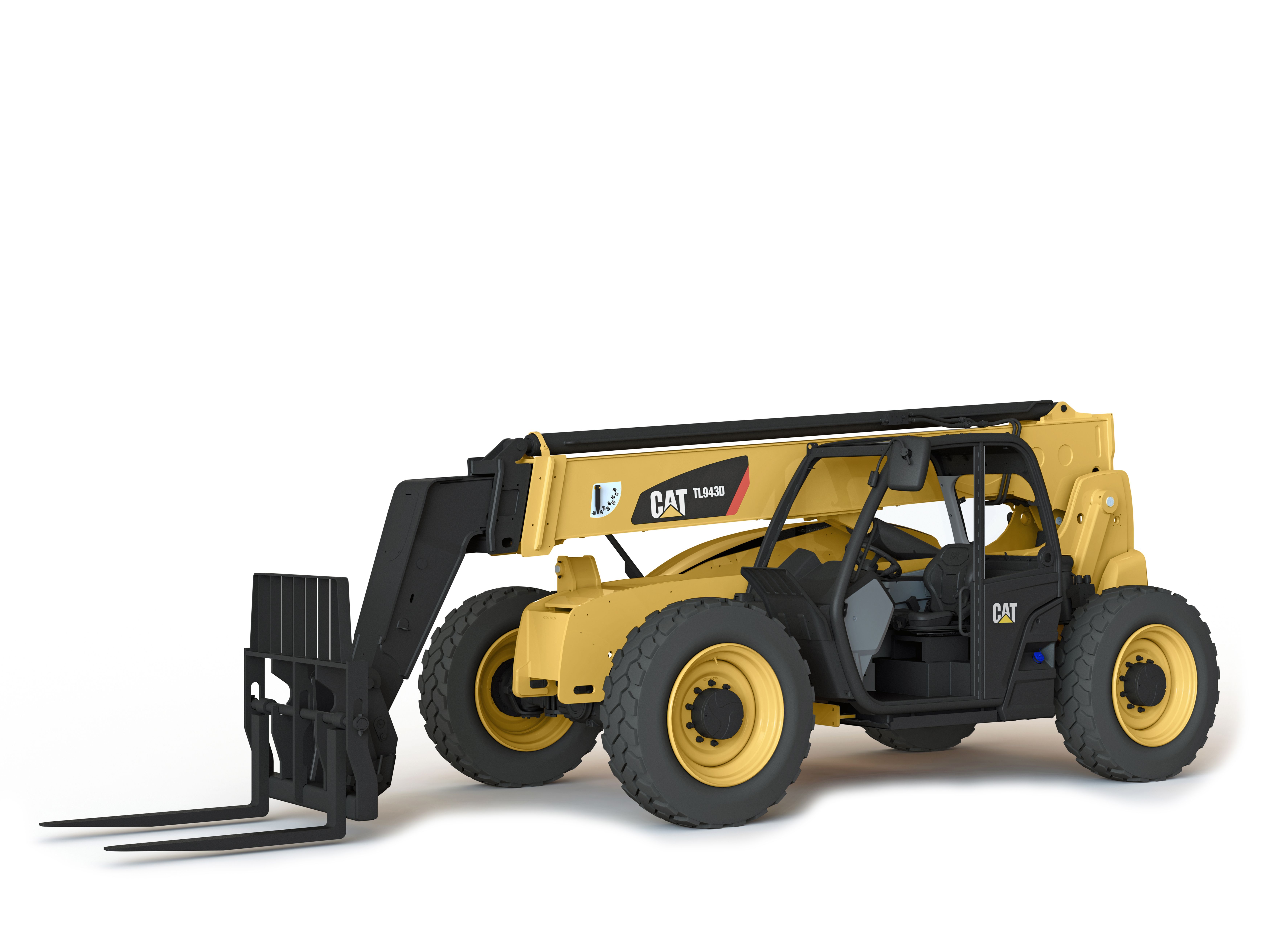 CAT TL943D telehandler on white background