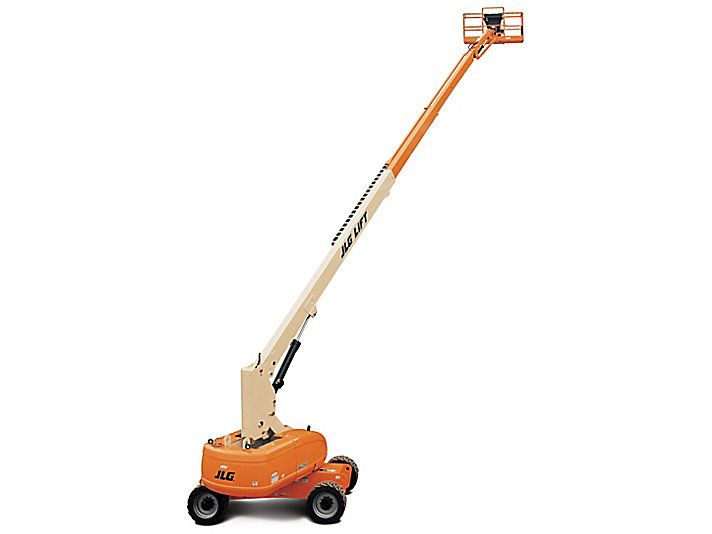 JLG Straight mast boom lift on white background