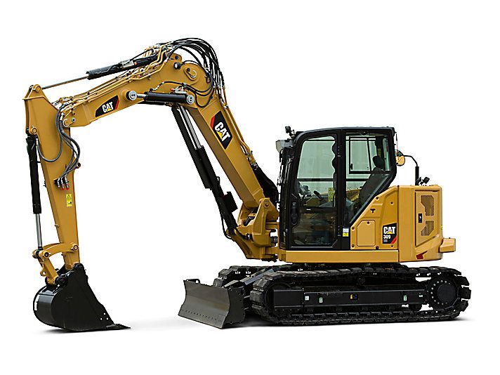 CAT 309 CR VAB mini excavator on white background