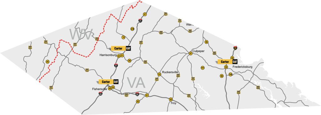 A map of some of Carter Cat's locations in Northwest Virginia