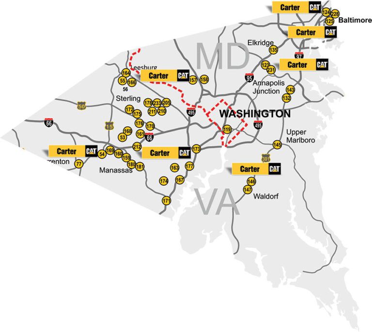 A map of some of Carter Cat's locations in Northern Virginia and Maryland