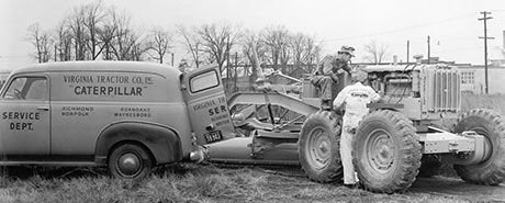 Robert Hill Carter, General Manager at Richmond Drop Forgings, witnessed the power and efficiency of two, five-ton tractors moving equipment at the company's plant. He recognized the opportunity, and in 1928, Caterpillar's first dealer in Virginia was established - Virginia Tractor Company. Thumbnail