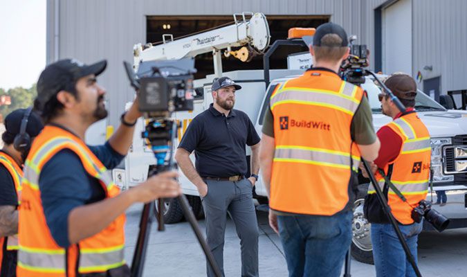 A video production set focused on a Carter Cat employee