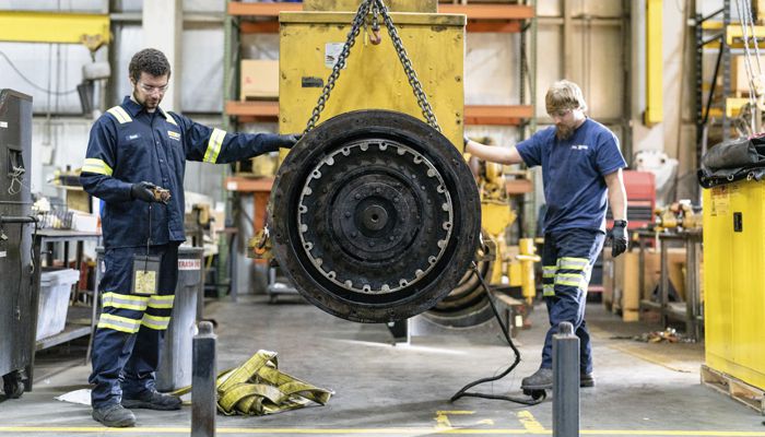 Two Carter Cat employees servicing a power system