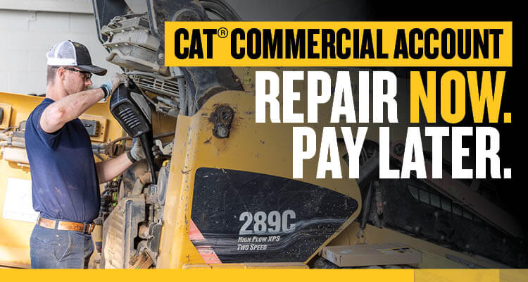 Carter Machinery, Cat Commercial Account Repair Now. Pay Later Desktop Banner