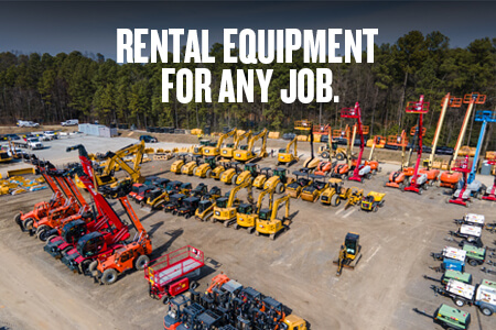 Rental equipment for any job. With an aerial shot of Carter rental fleet
